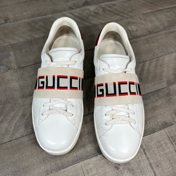 Gucci Ace Striped Ivory Leather Sneakers Sz 10 - Picture 3 of 7